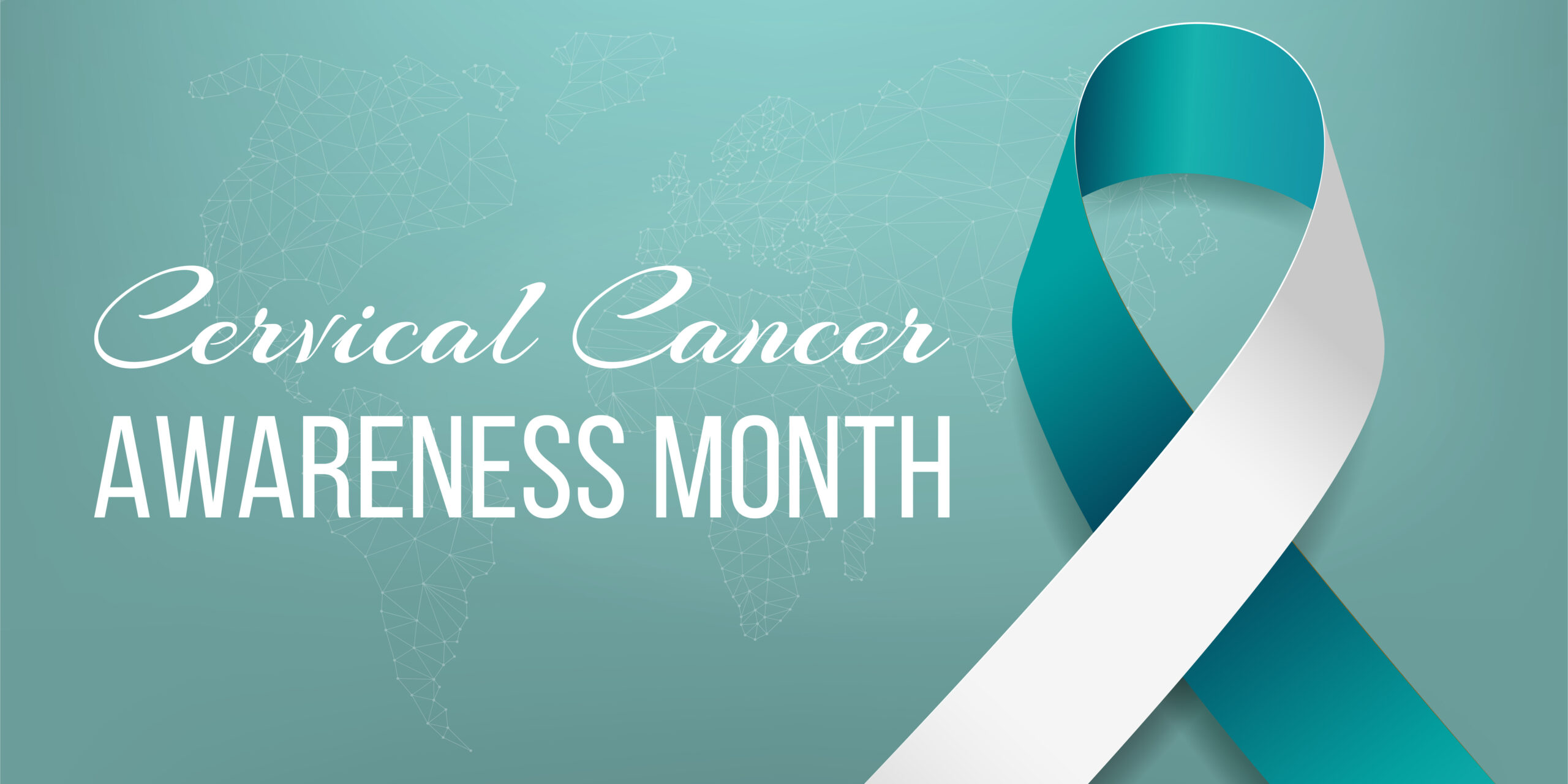Cervical Cancer Awareness Month Banner With Teal And White Ribbo