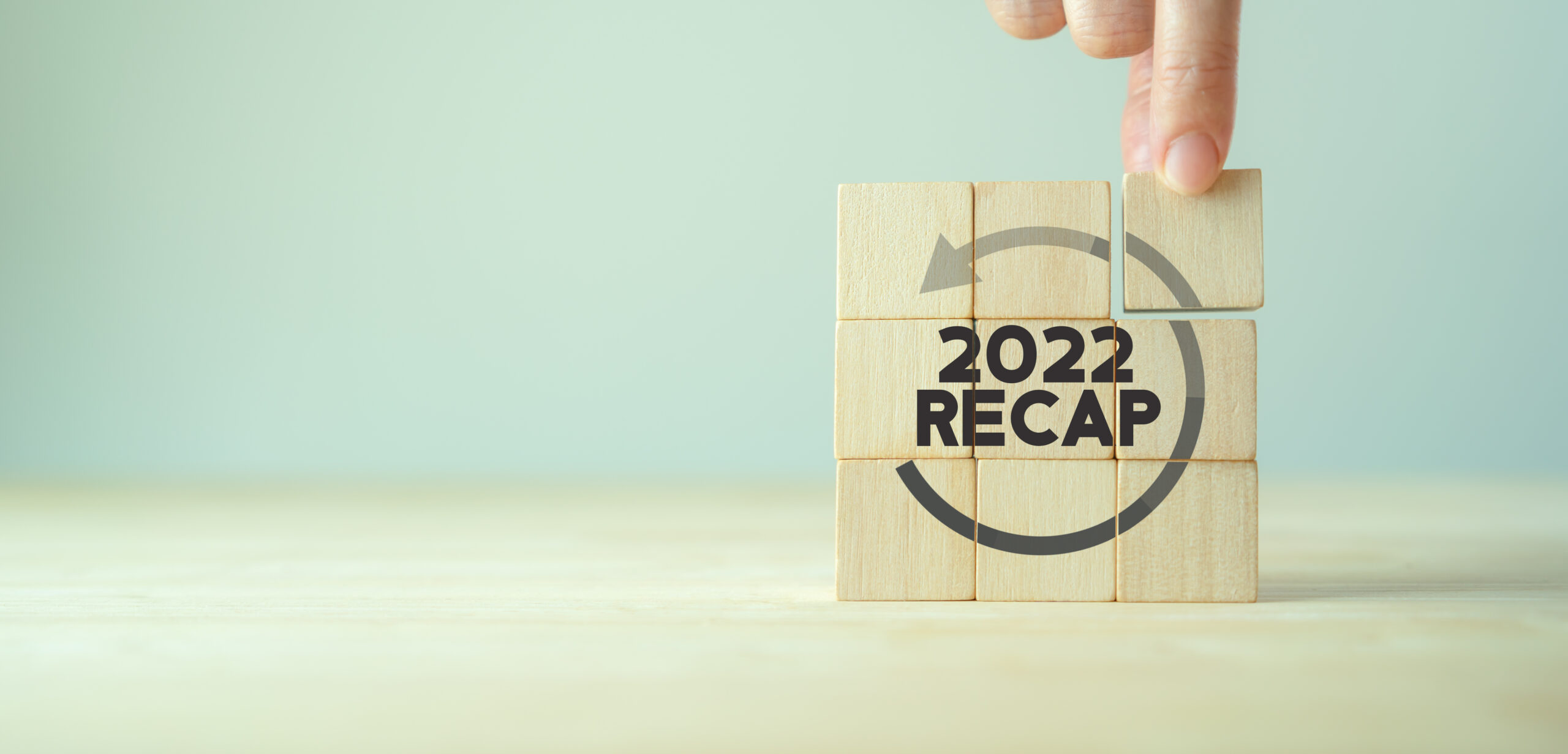 2022 Recap Economy, Business, Financial Concept. For Business Planning. RECAP Word Icon On Wooden Cubes On Smart Grey Background And Copy Space.